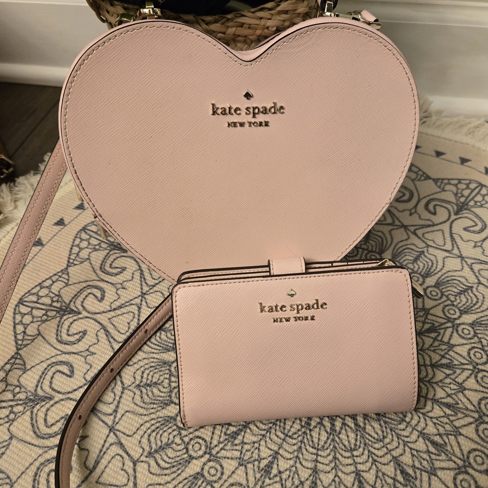 Kate Spade Pink Heart-Shaped Crossbody Bag and Wallet Set